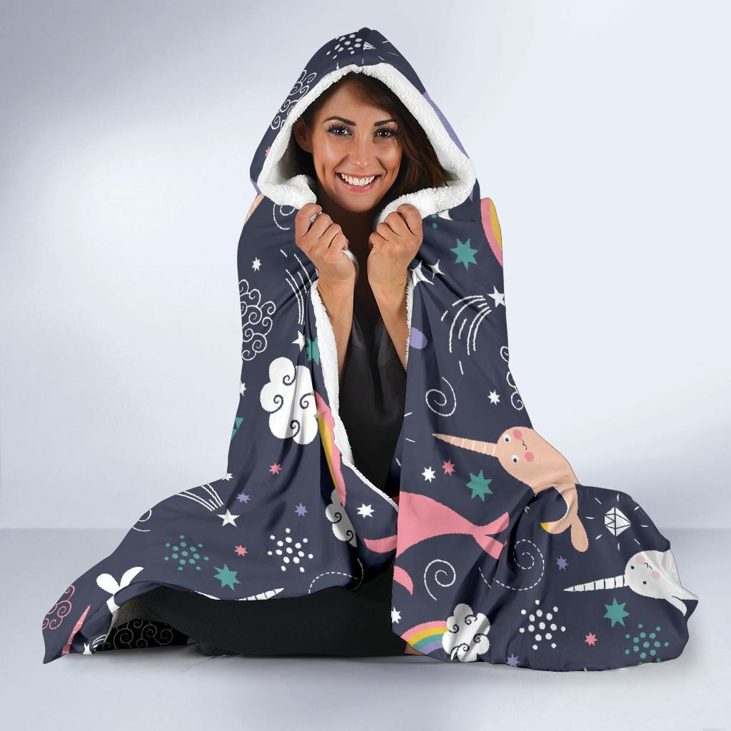 Narwhal Pattern Print Hooded Blanket-grizzshop