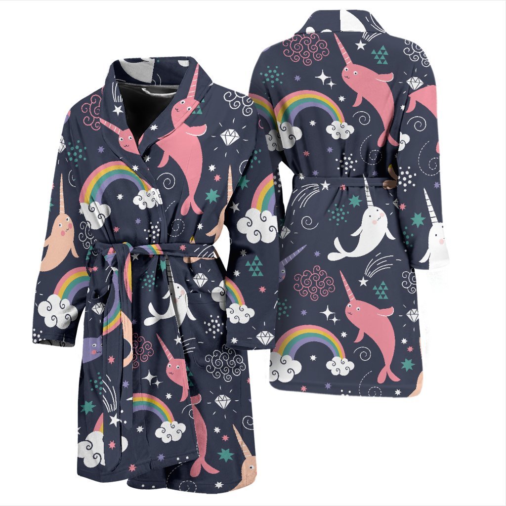 Narwhal Pattern Print Men Long Robe-grizzshop