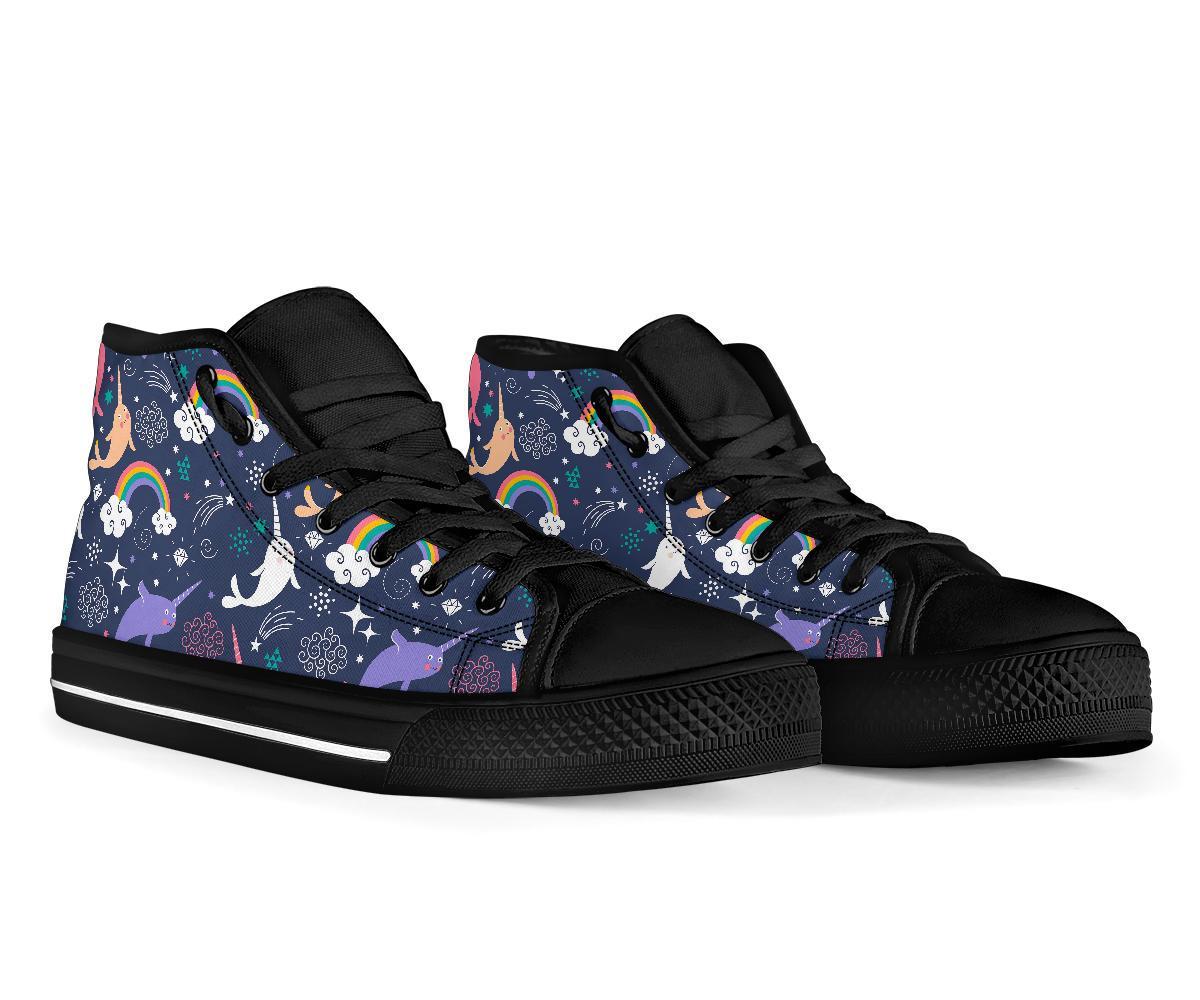 Narwhal Pattern Print Men Women's High Top Shoes-grizzshop