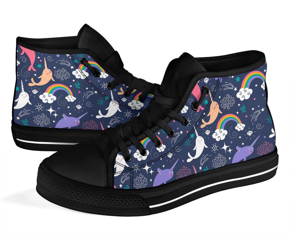 Narwhal Pattern Print Men Women's High Top Shoes-grizzshop
