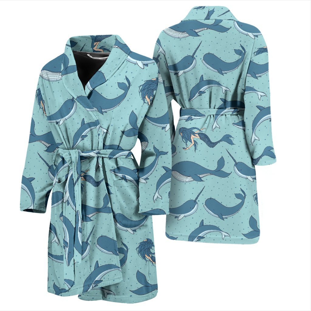 Narwhal Print Pattern Men Long Robe-grizzshop