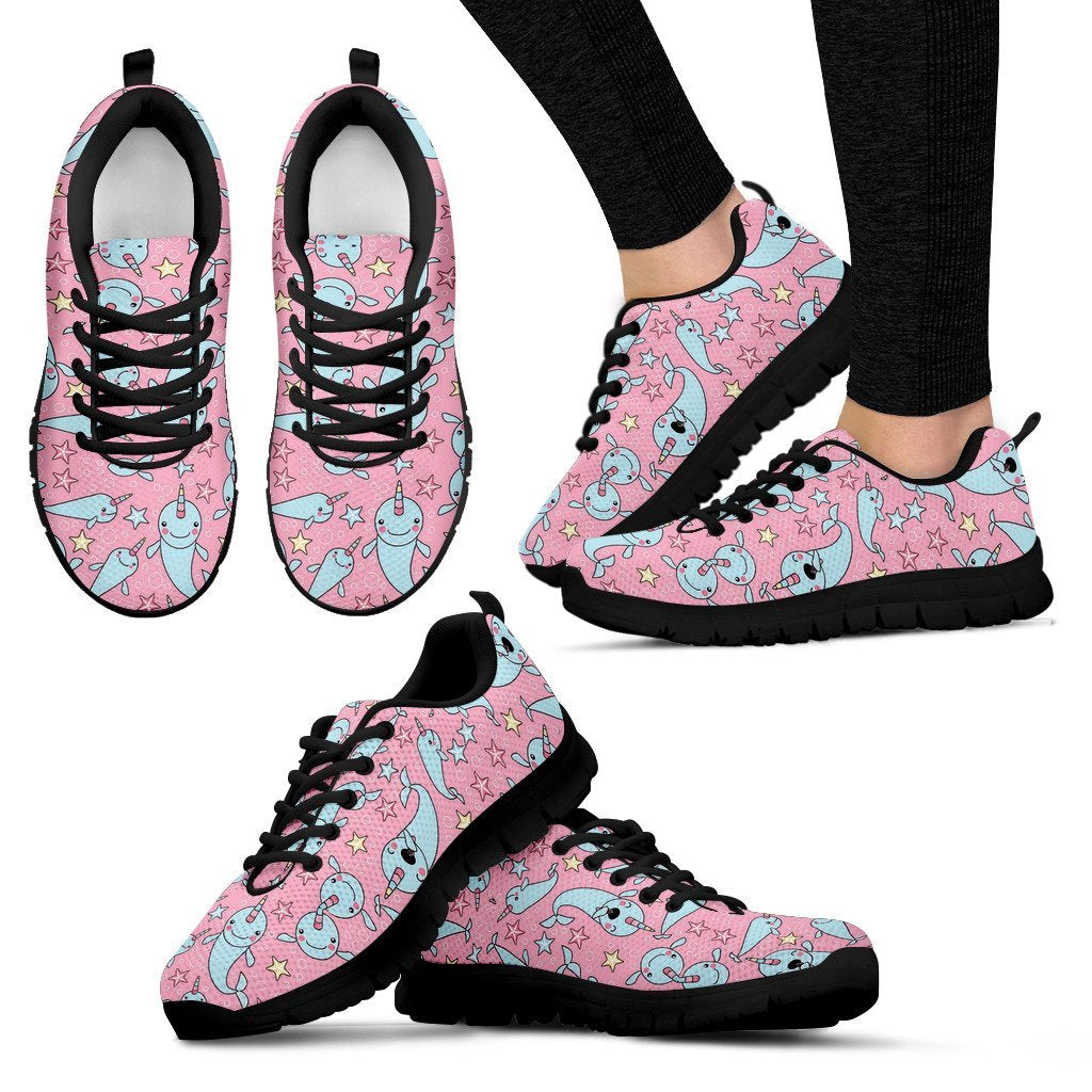 Narwhal Cute Print Pattern Black Sneaker Shoes For Men Women-grizzshop