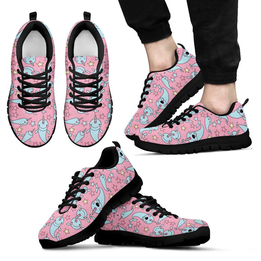 Narwhal Cute Print Pattern Black Sneaker Shoes For Men Women-grizzshop