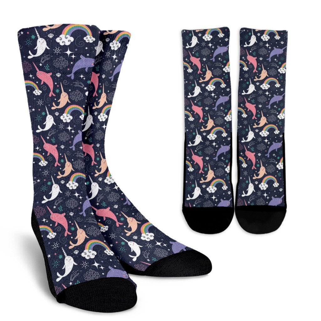 Narwhal Pattern Print Unisex Crew Socks-grizzshop