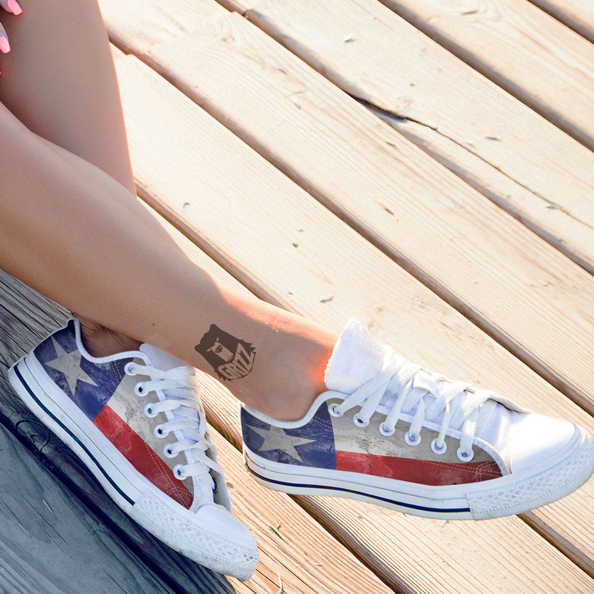 National Texas Flag Print White Low Top Shoes-grizzshop