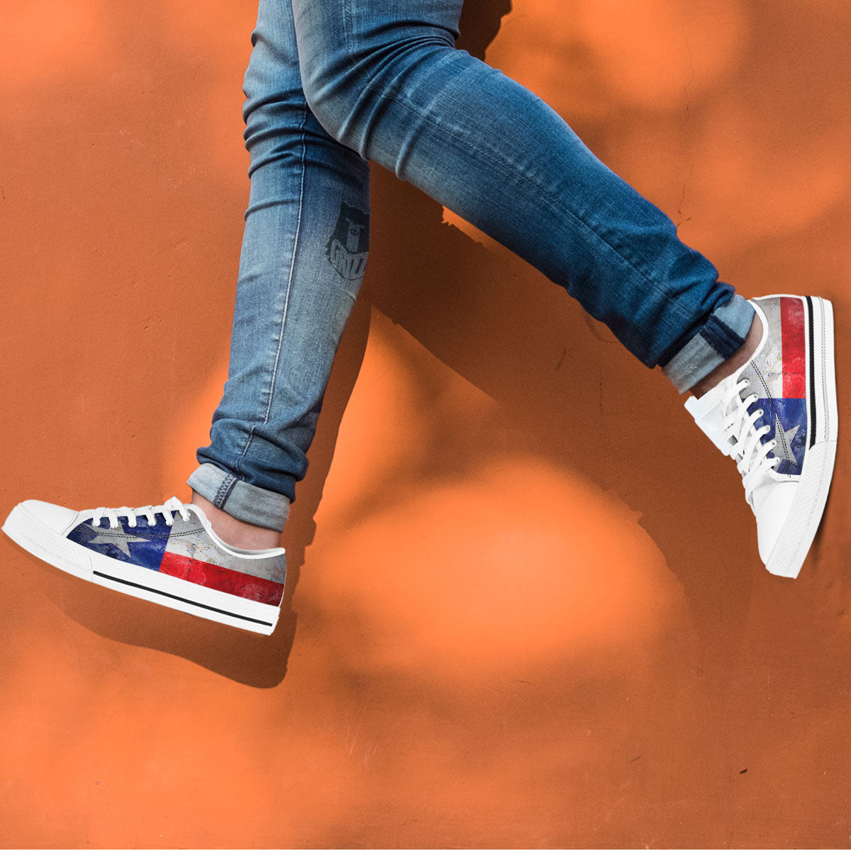 National Texas Flag Print White Low Top Shoes-grizzshop