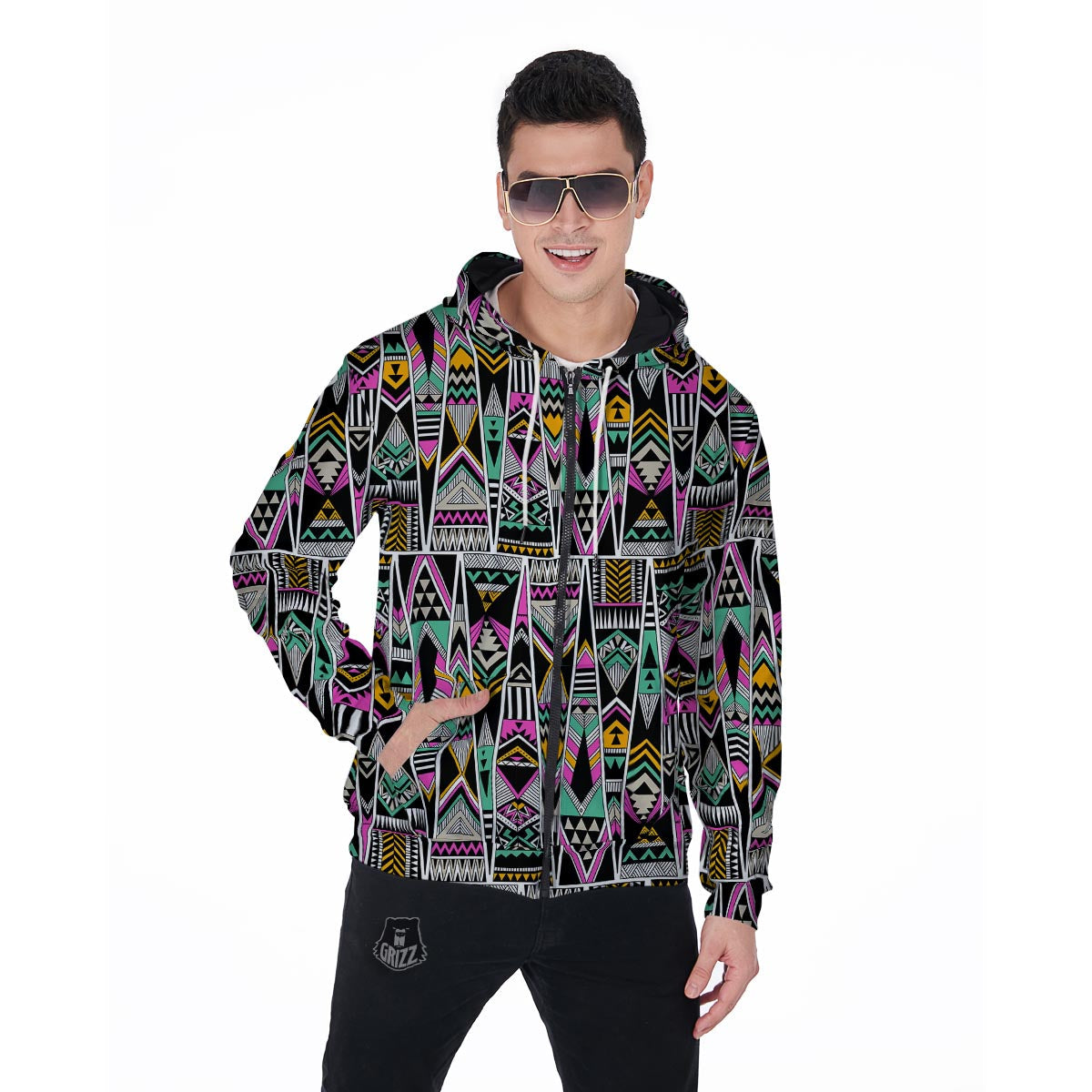 Native American Aztec Tribal Navajo Indians Print Men Zip Up Hoodie-grizzshop