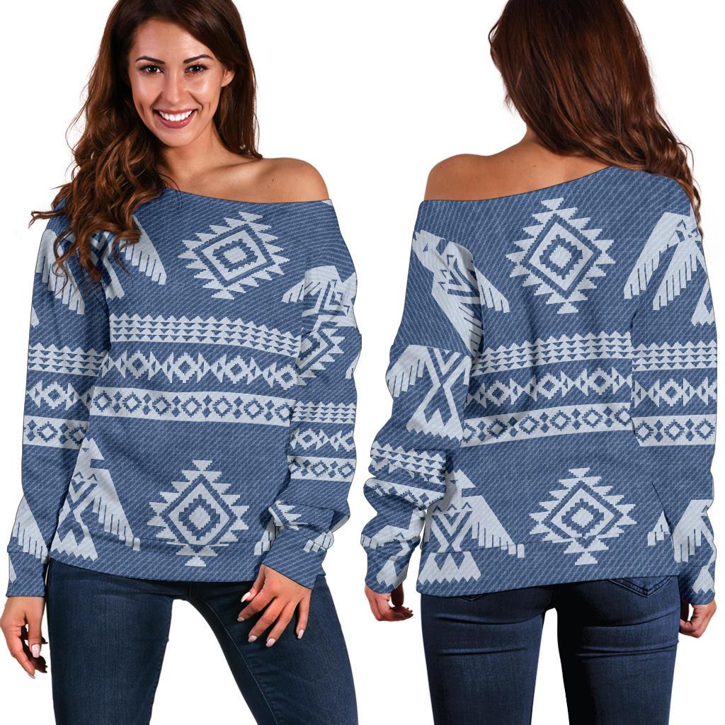 Native American Eagle Pattern Print Women Off Shoulder Sweatshirt-grizzshop