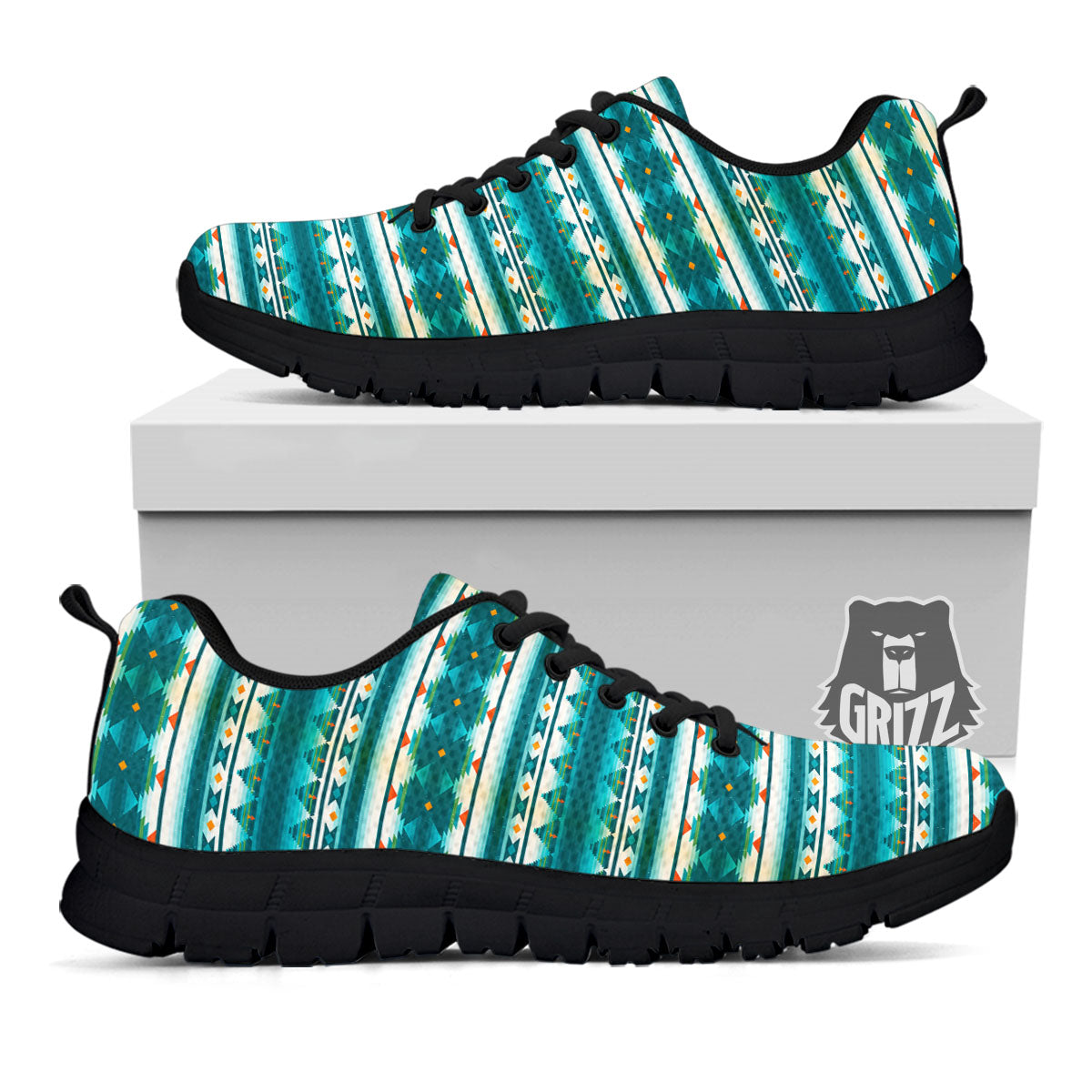 Native American Ethnic Print Pattern Black Sneaker-grizzshop