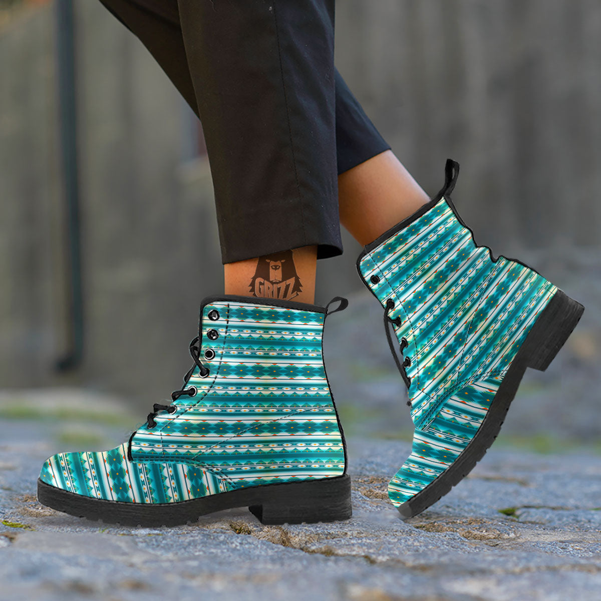Native American Ethnic Print Pattern Leather Boots-grizzshop