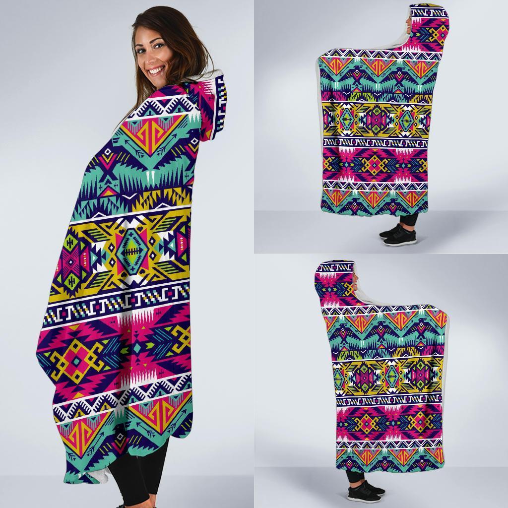 Native American Indians Aztec Tribal Navajo Print Hooded Blanket-grizzshop