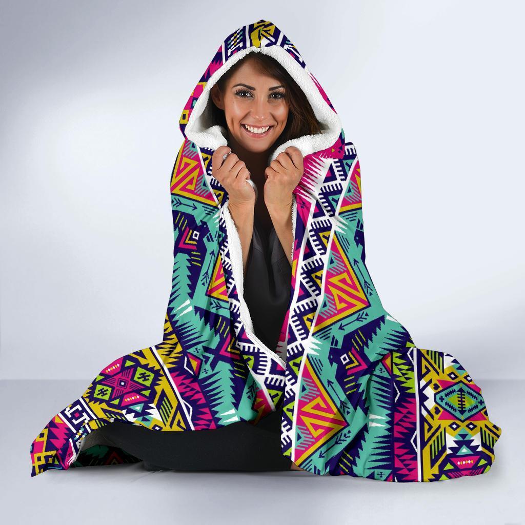 Native American Indians Aztec Tribal Navajo Print Hooded Blanket-grizzshop