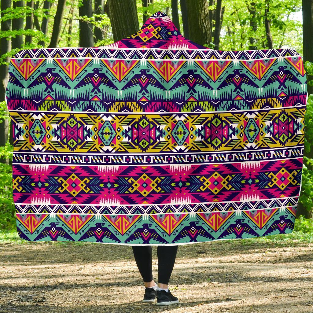 Native American Indians Aztec Tribal Navajo Print Hooded Blanket-grizzshop