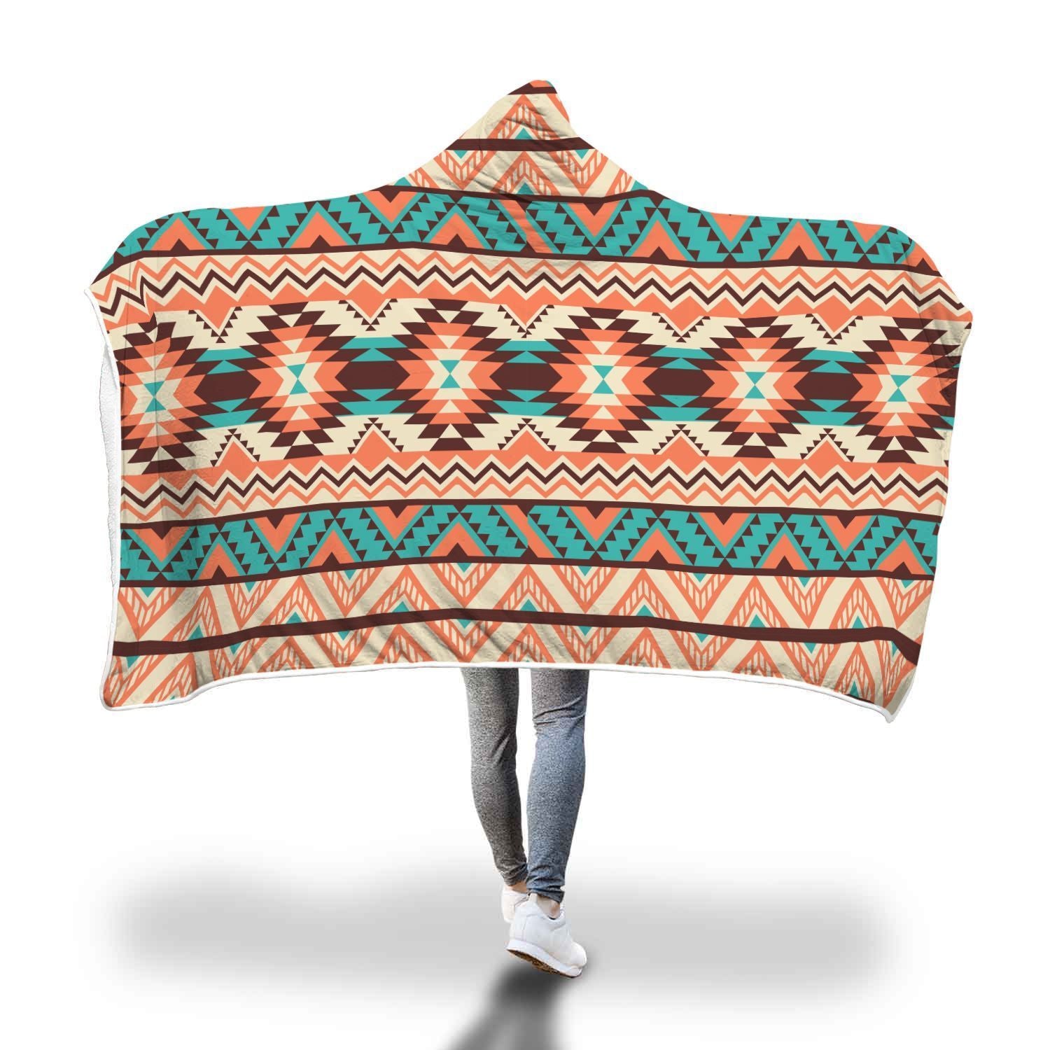 Native American Navajo Indians Aztec Tribal Print Hooded Blanket-grizzshop
