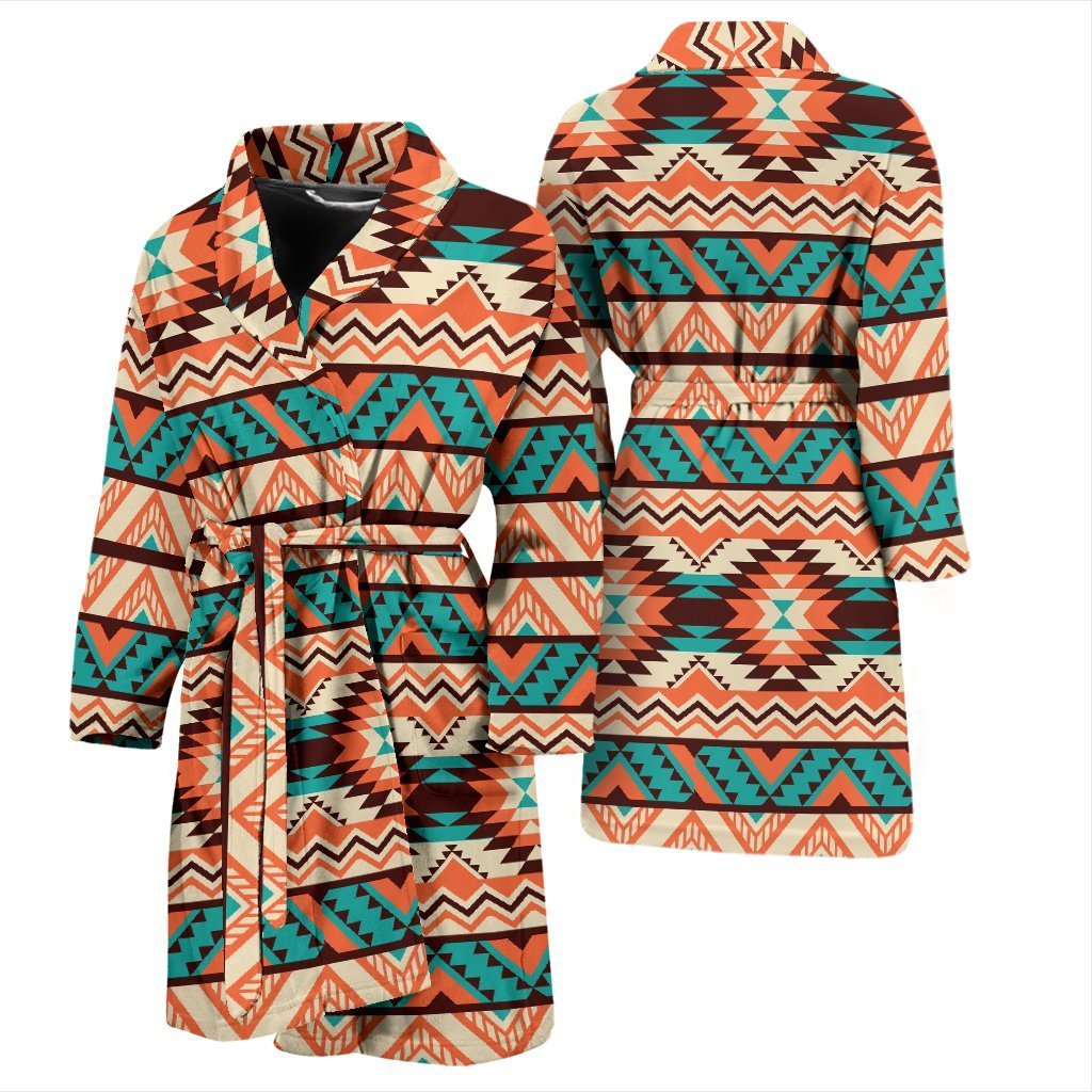 Native American Navajo Indians Aztec Tribal Print Men Long Robe-grizzshop