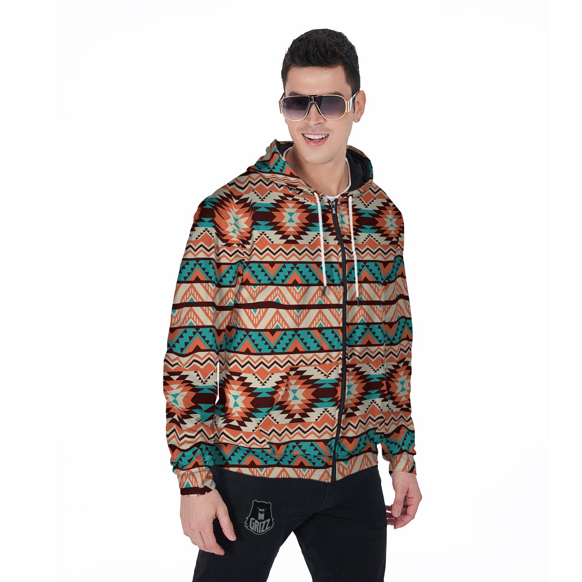 Native American Navajo Indians Aztec Tribal Print Men Zip Up Hoodie-grizzshop