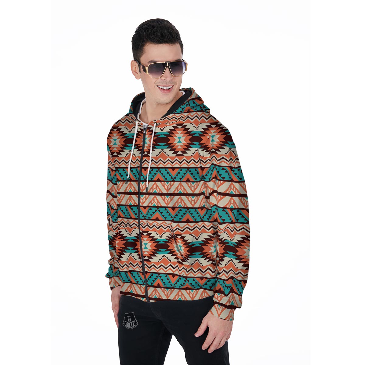 Native American Navajo Indians Aztec Tribal Print Men Zip Up Hoodie-grizzshop