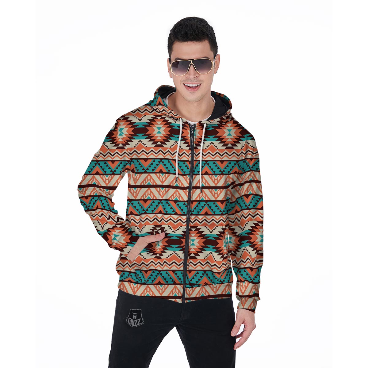 Native American Navajo Indians Aztec Tribal Print Men Zip Up Hoodie-grizzshop