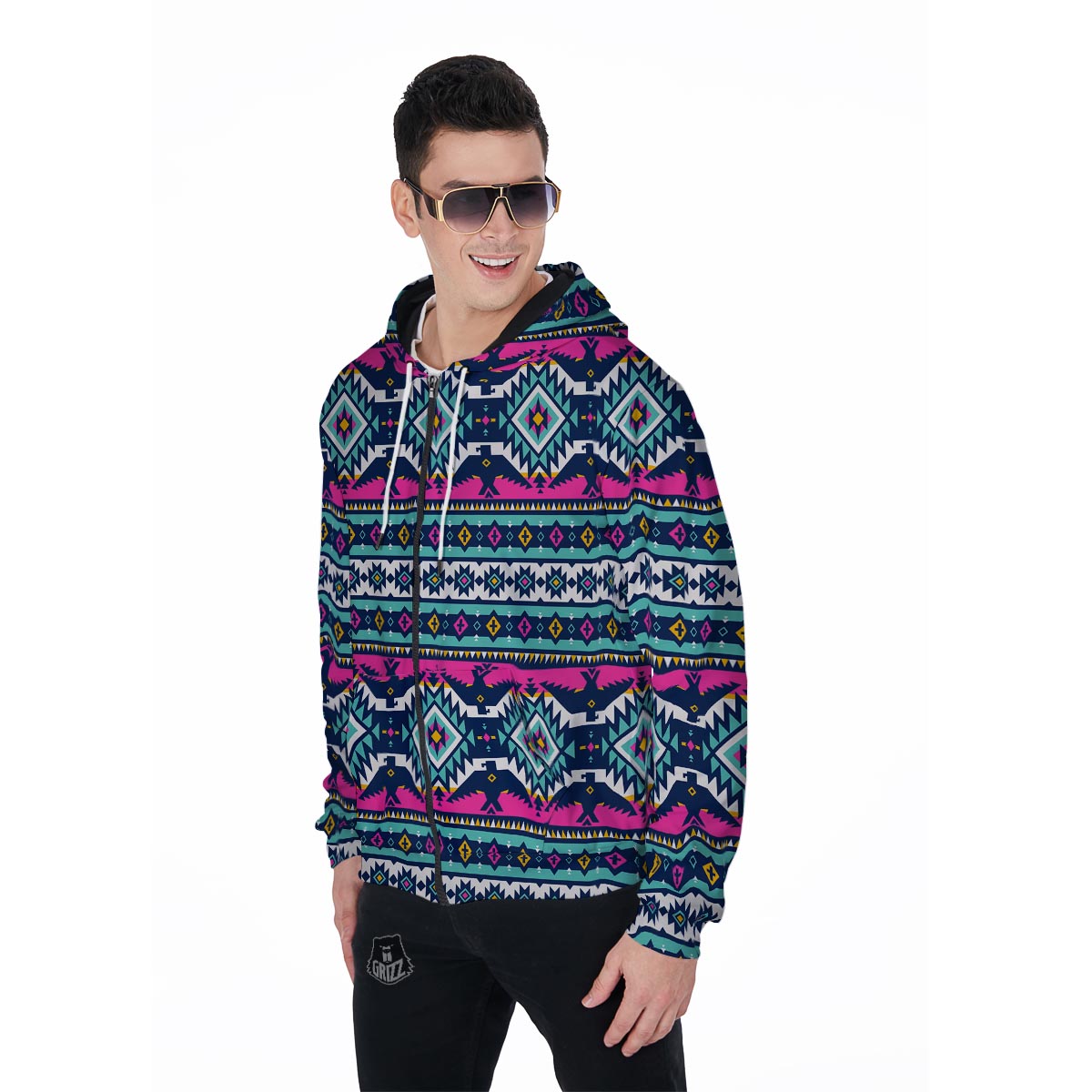 Native American Tribal Navajo Indians Aztec Print Men Zip Up Hoodie-grizzshop