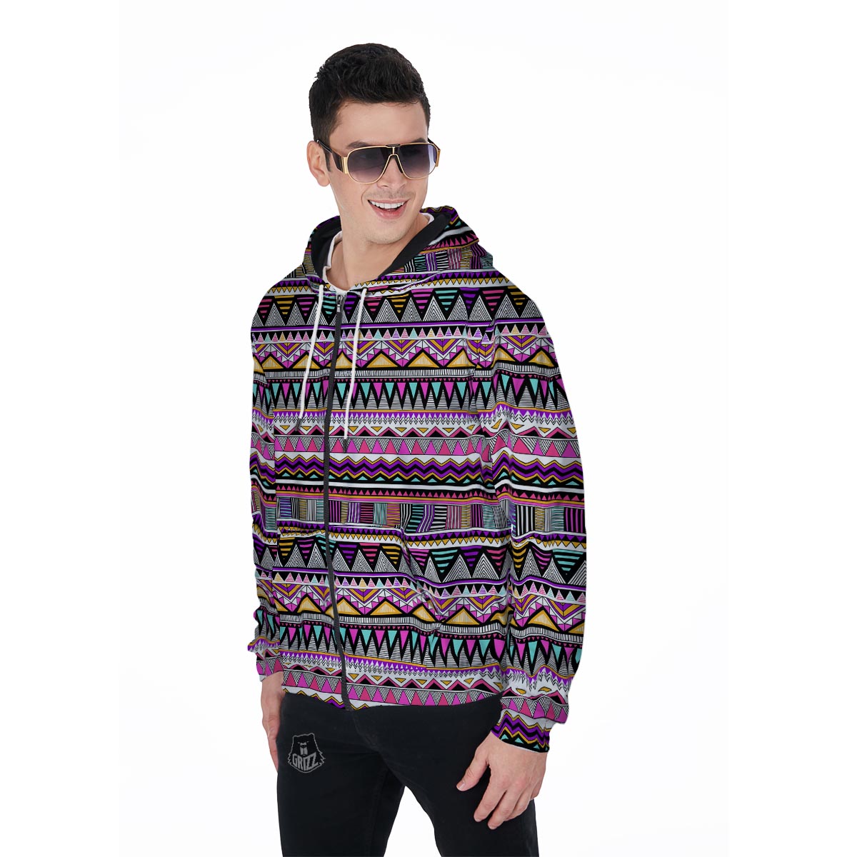 Native Aztec Men's Zip Up Hoodie-grizzshop
