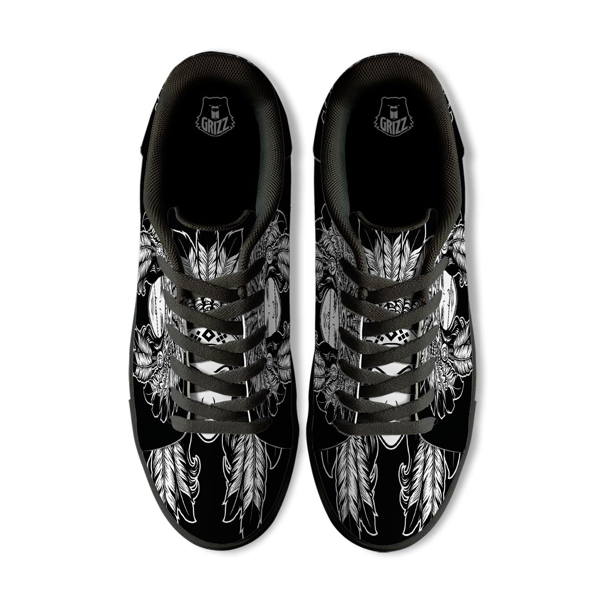 Native Indian Girl Tribal Print Black Low Top Sneakers-grizzshop