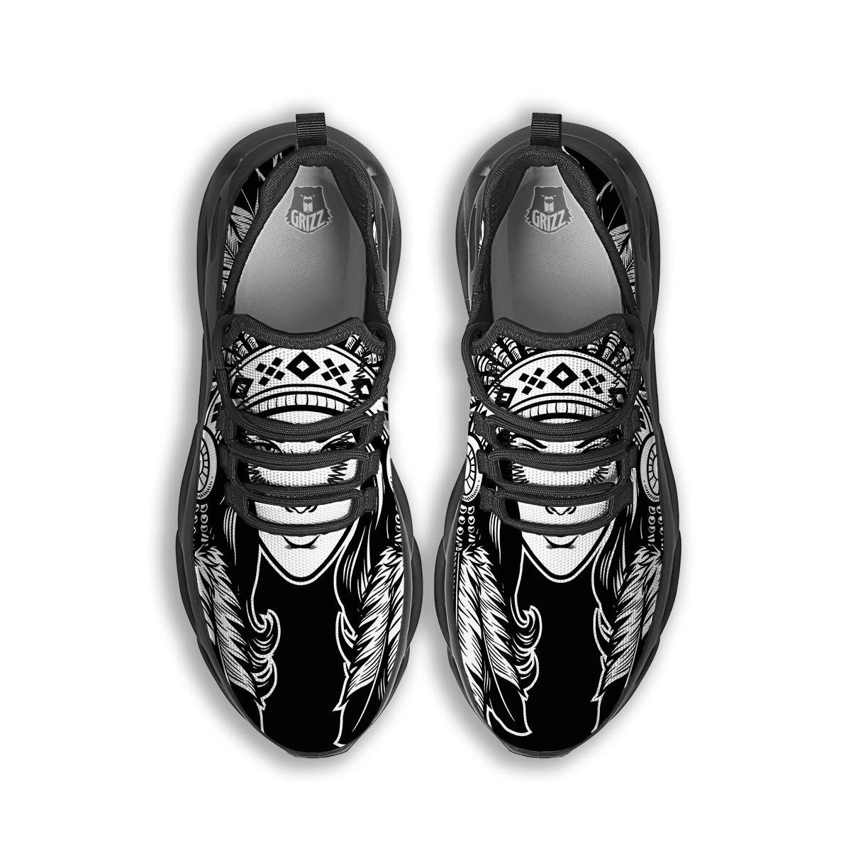 Native Indian Girl Tribal Print Black Running Shoes-grizzshop