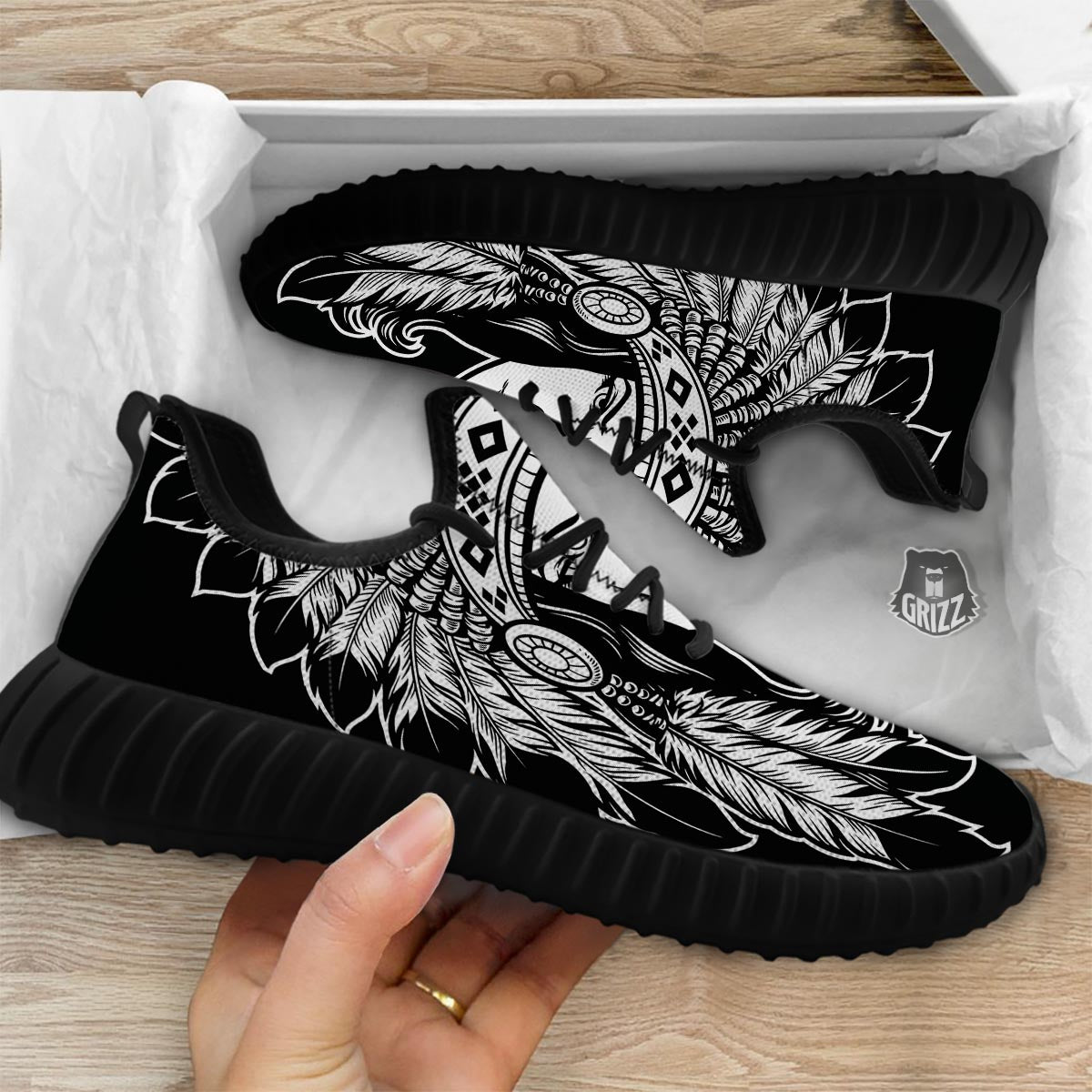 Native Indian Girl Tribal Print Black Walking Shoes-grizzshop