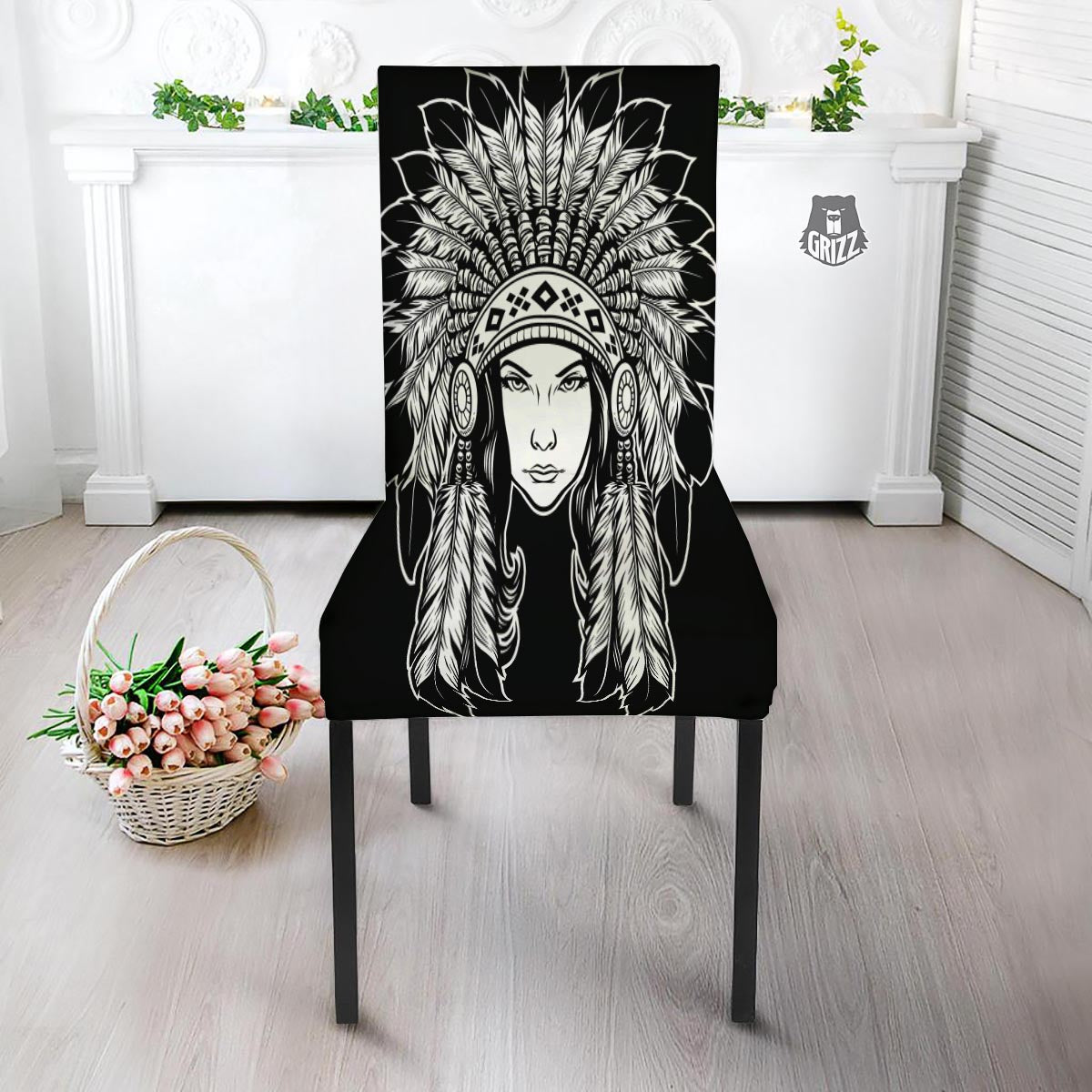 Native Indian Girl Tribal Print Dining Chair Slipcover-grizzshop