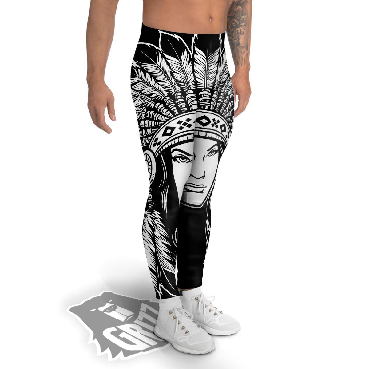 Native Indian Girl Tribal Print Men's Leggings-grizzshop