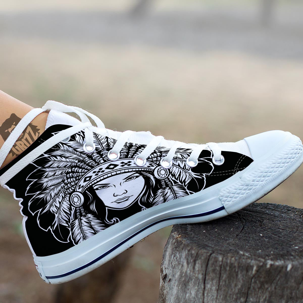 Native Indian Girl Tribal Print White High Top Shoes-grizzshop