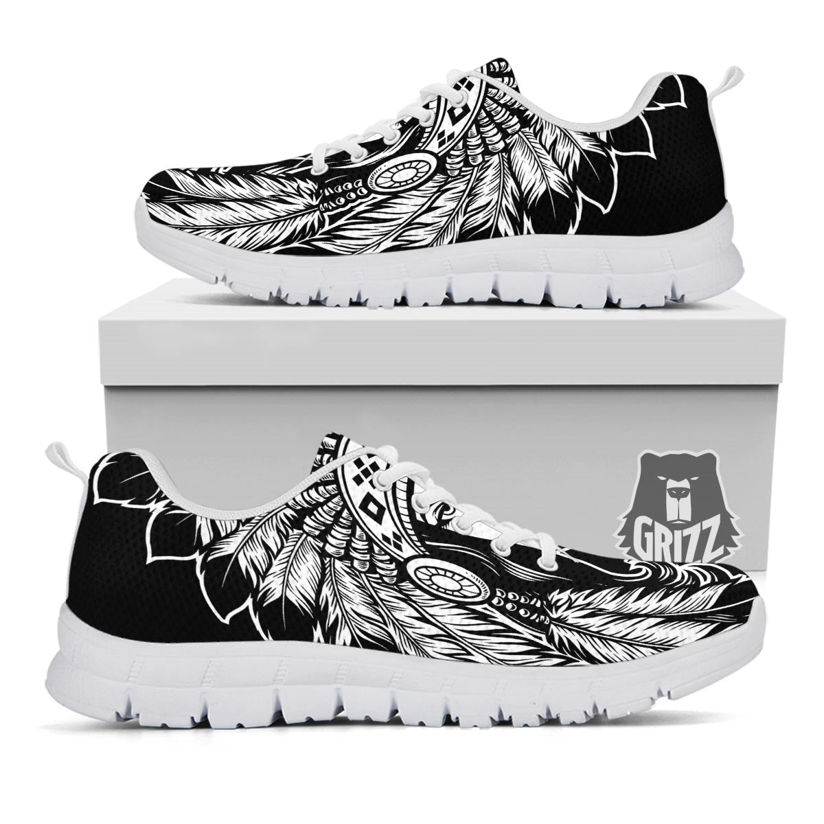 Native Indian Girl Tribal Print White Sneaker-grizzshop