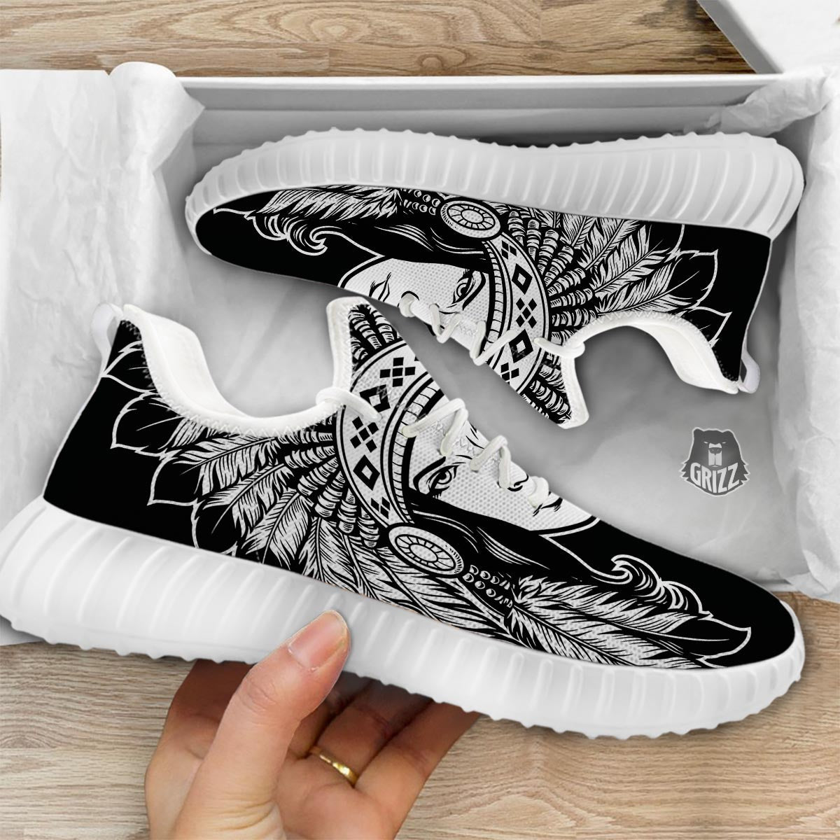 Native Indian Girl Tribal Print White Walking Shoes-grizzshop
