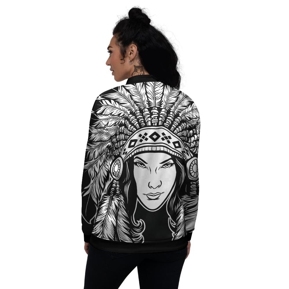 Native Indian Girl Tribal Print Women's Bomber Jacket-grizzshop