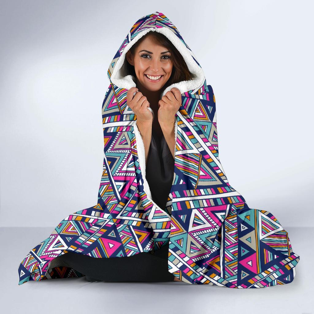 Native Navajo American Indians Aztec Tribal Print Hooded Blanket-grizzshop
