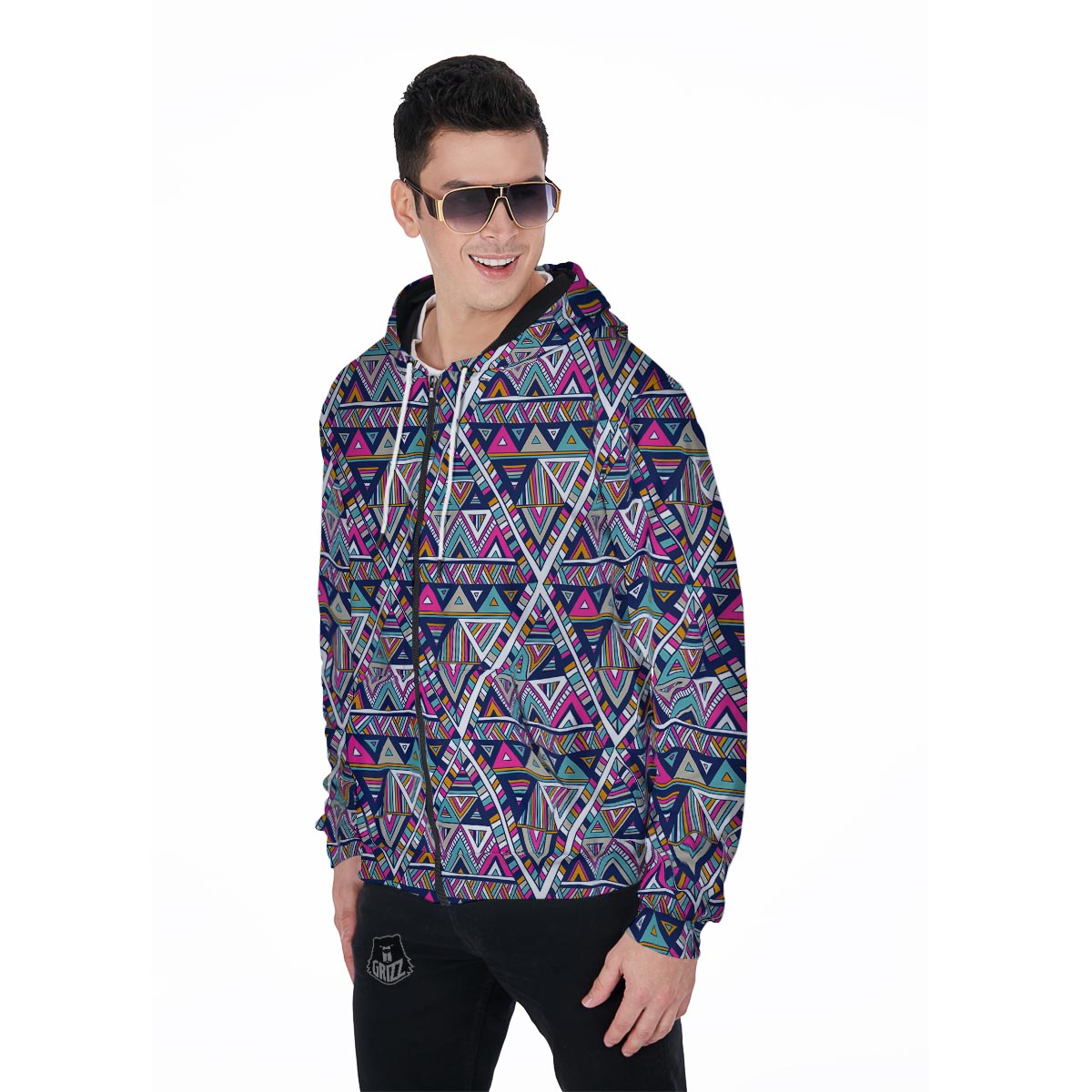 Native Navajo American Indians Aztec Tribal Print Men Zip Up Hoodie-grizzshop