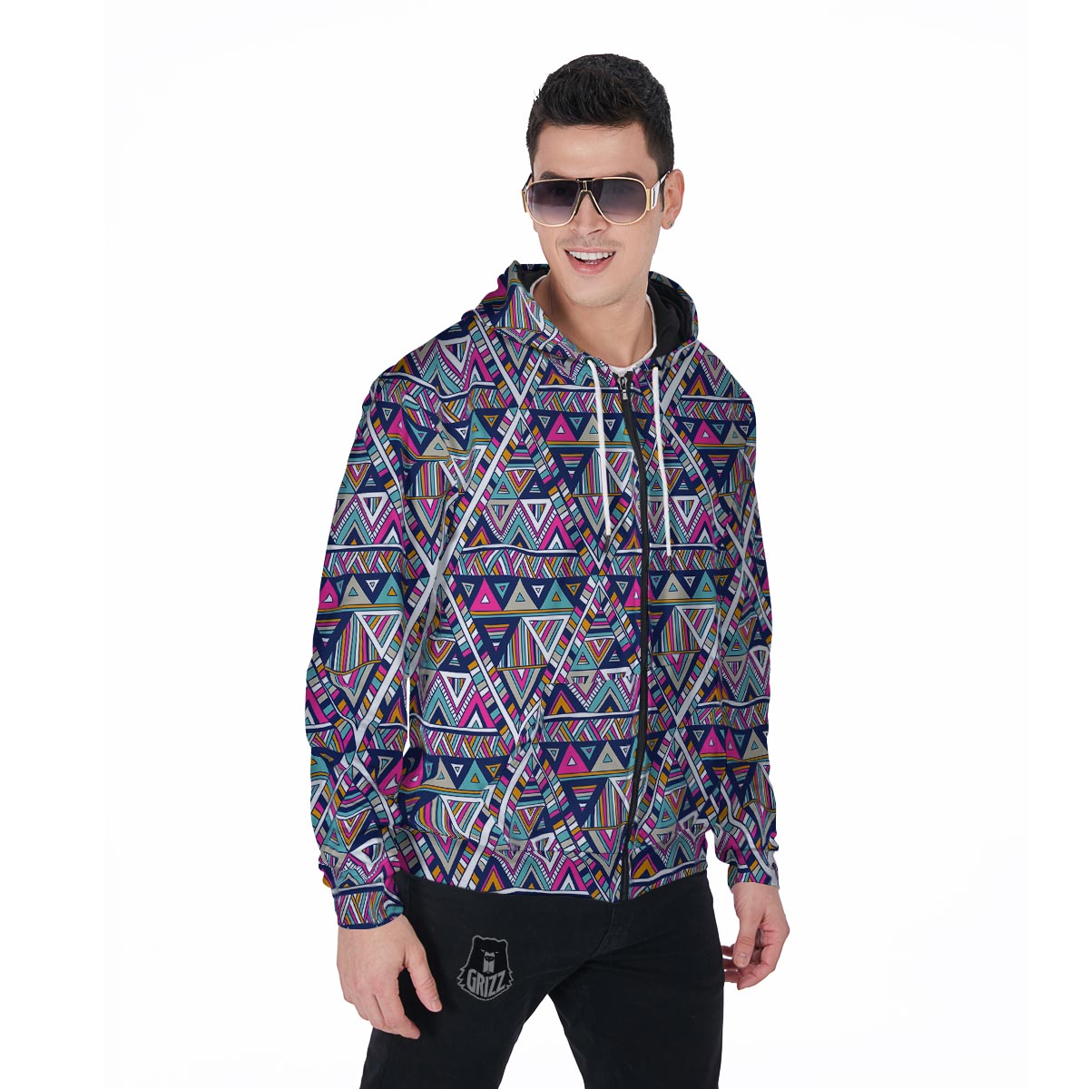 Native Navajo American Indians Aztec Tribal Print Men Zip Up Hoodie-grizzshop