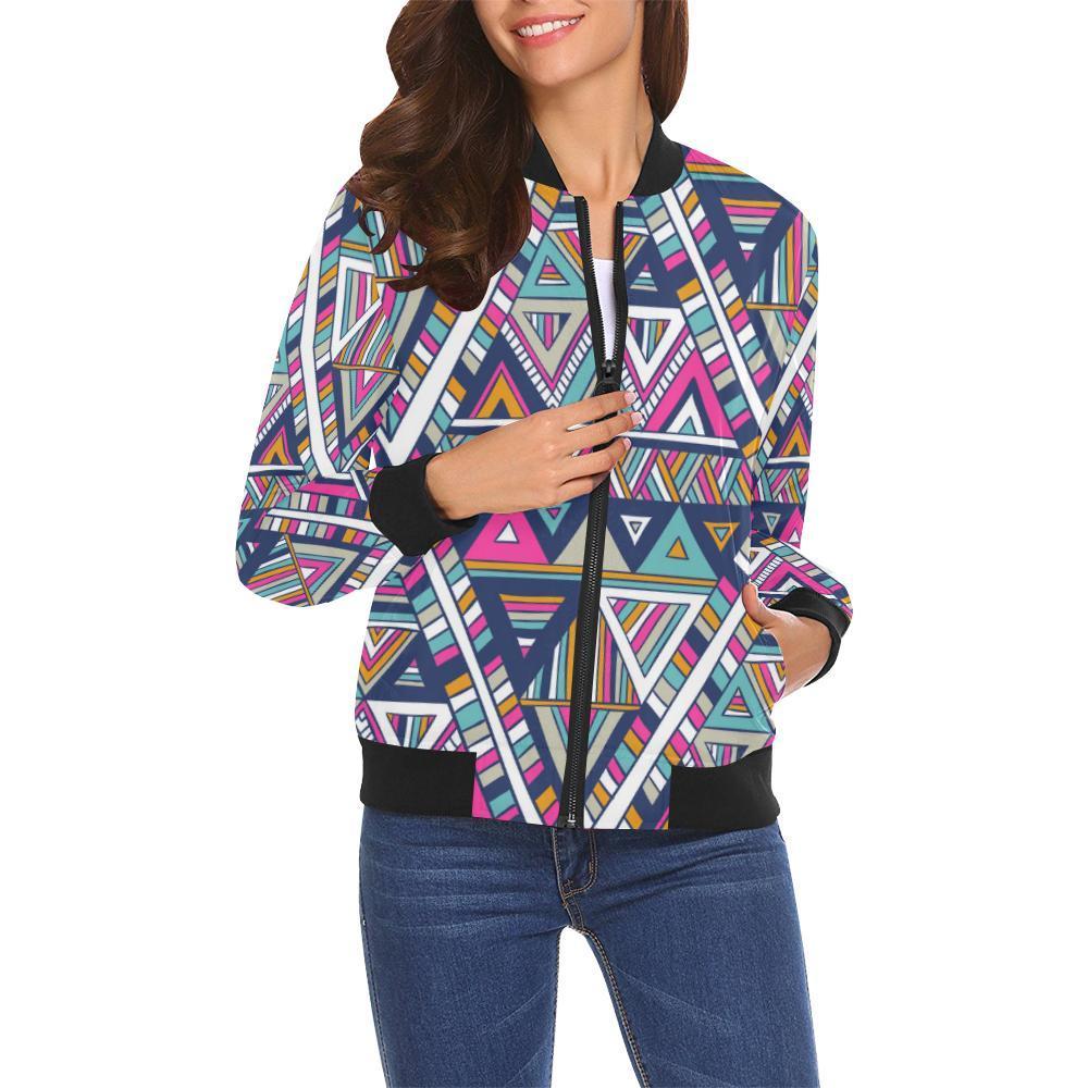 Native Navajo American Indians Aztec Tribal Print Women Casual Bomber Jacket-grizzshop