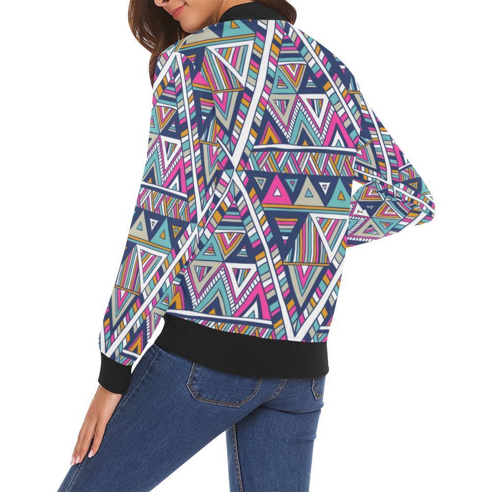 Native Navajo American Indians Aztec Tribal Print Women Casual Bomber Jacket-grizzshop