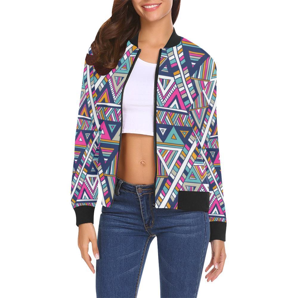 Native Navajo American Indians Aztec Tribal Print Women Casual Bomber Jacket-grizzshop