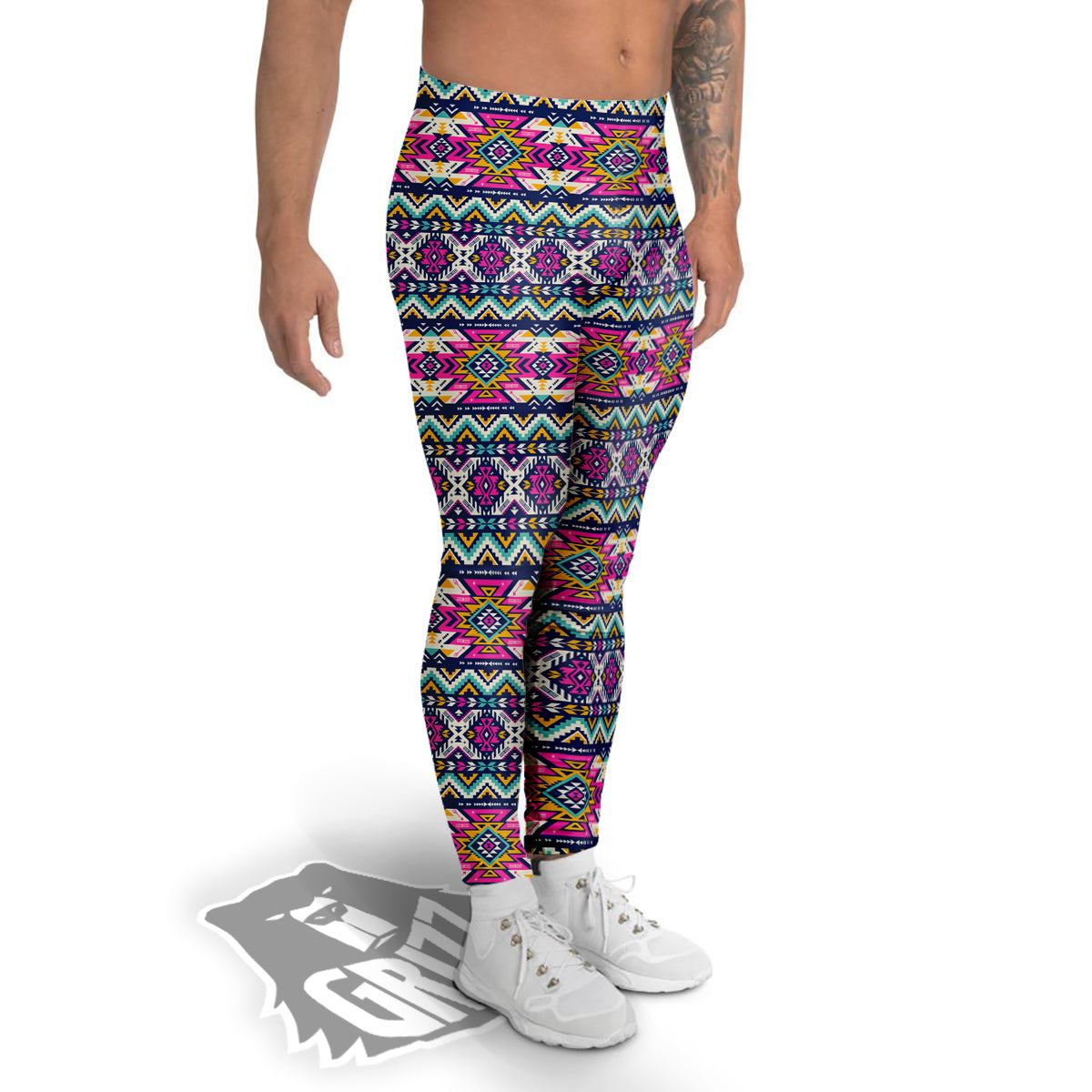 Native Navajo Colorful Geometric Print Men's Leggings-grizzshop