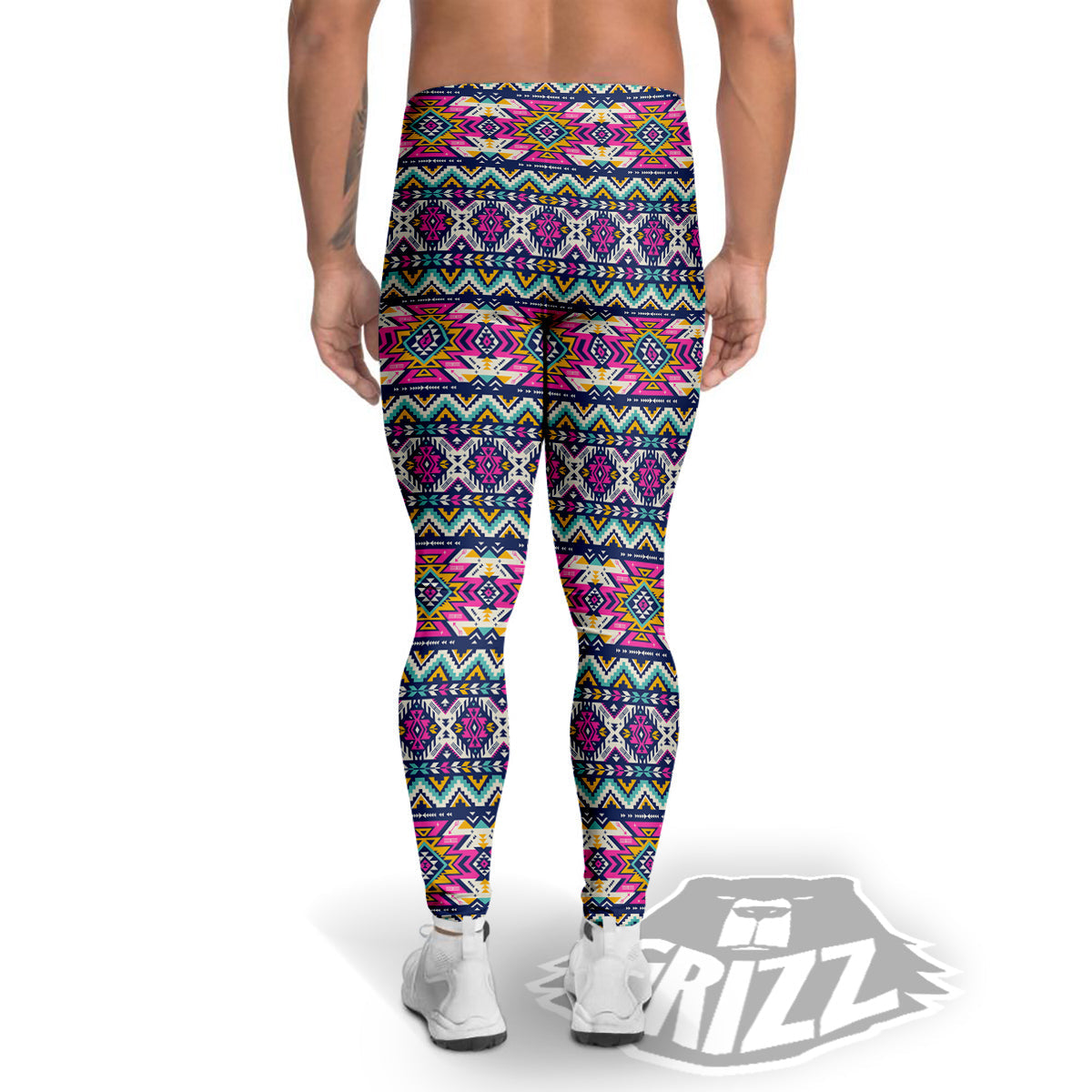 Native Navajo Colorful Geometric Print Men's Leggings-grizzshop