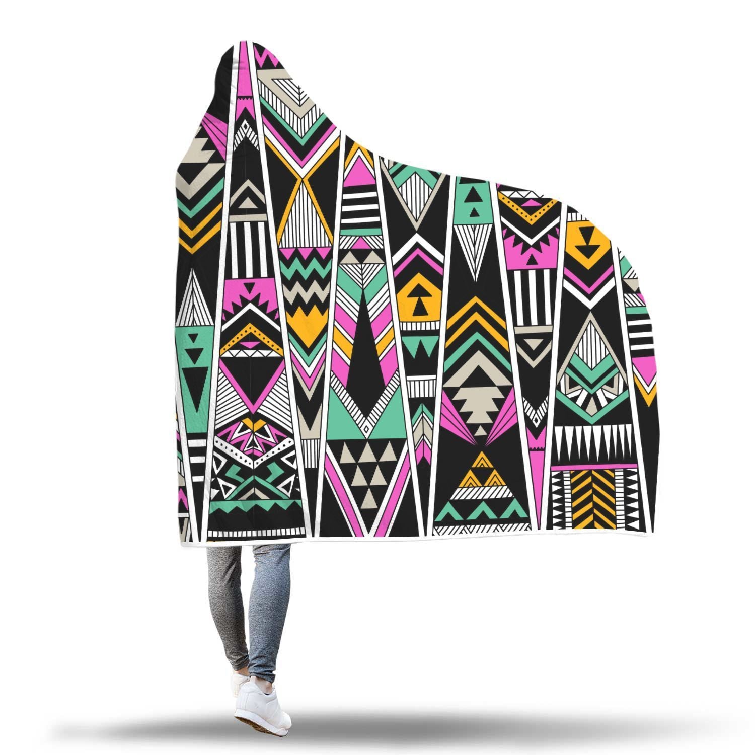 Native American Aztec Tribal Navajo Indians Print Hooded Blanket-grizzshop