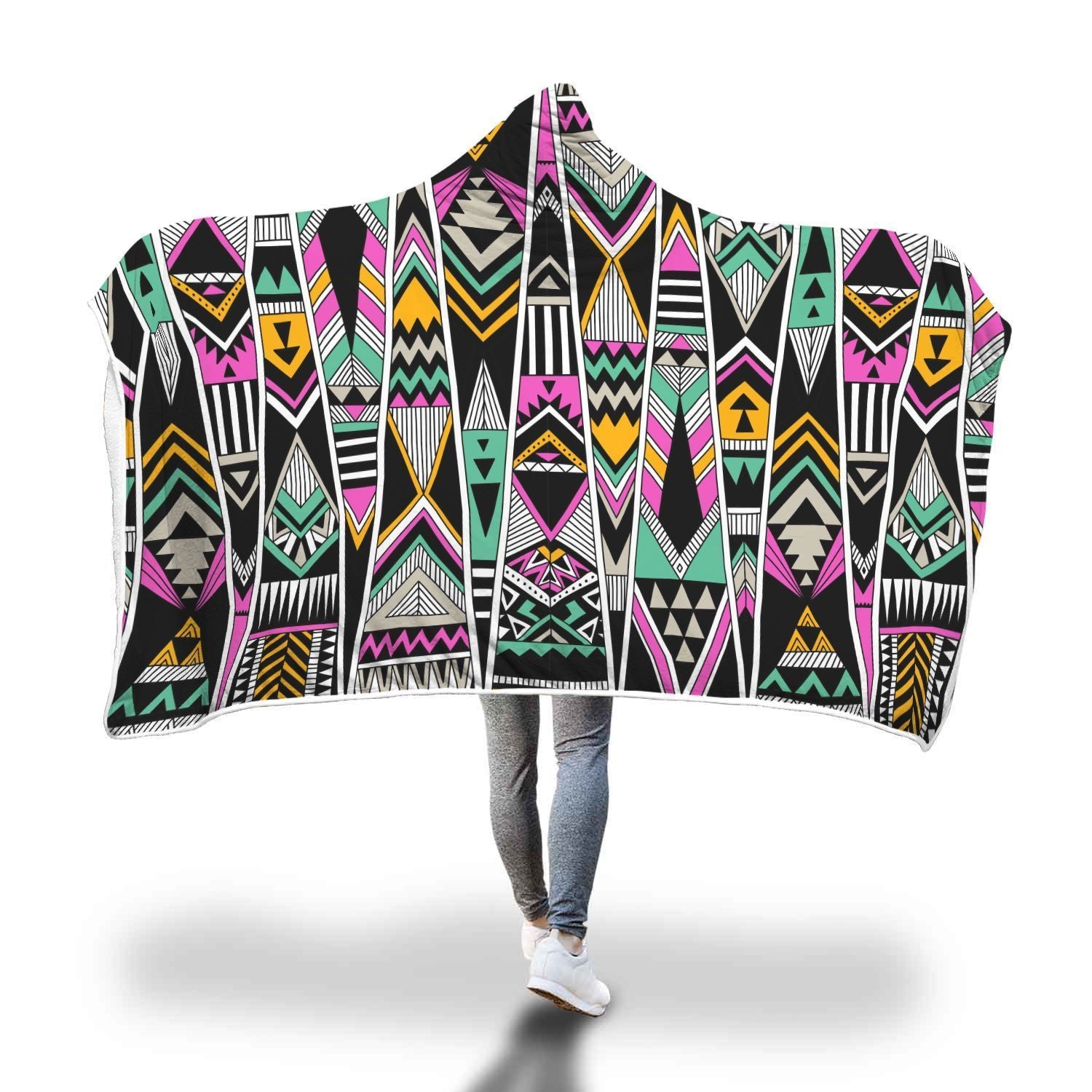 Native American Aztec Tribal Navajo Indians Print Hooded Blanket-grizzshop
