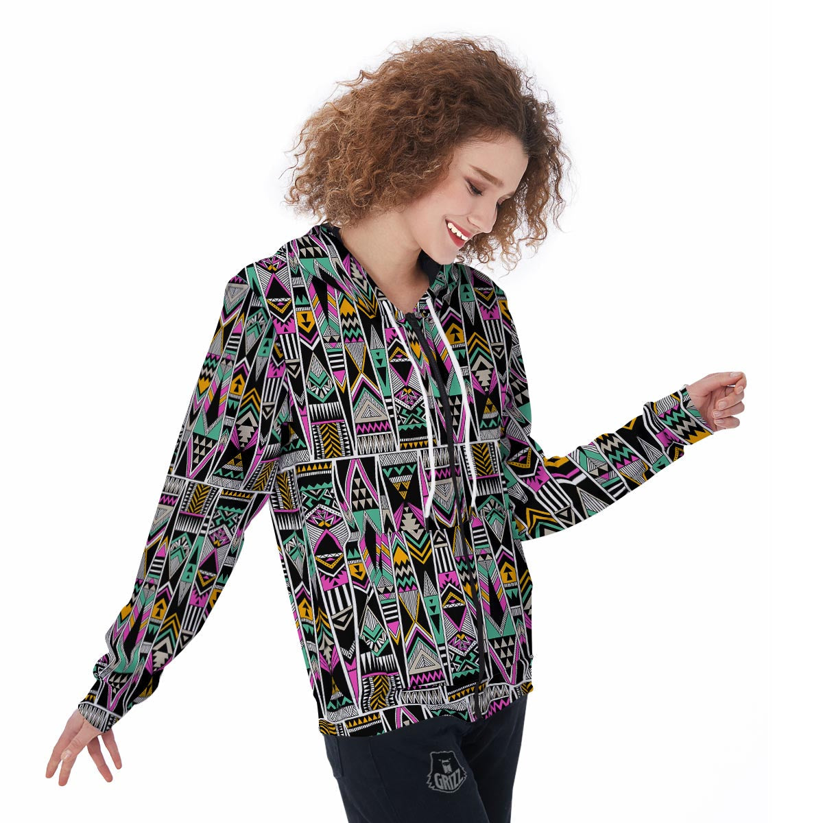 Native American Aztec Tribal Navajo Indians Print Women Zip Up Hoodies-grizzshop