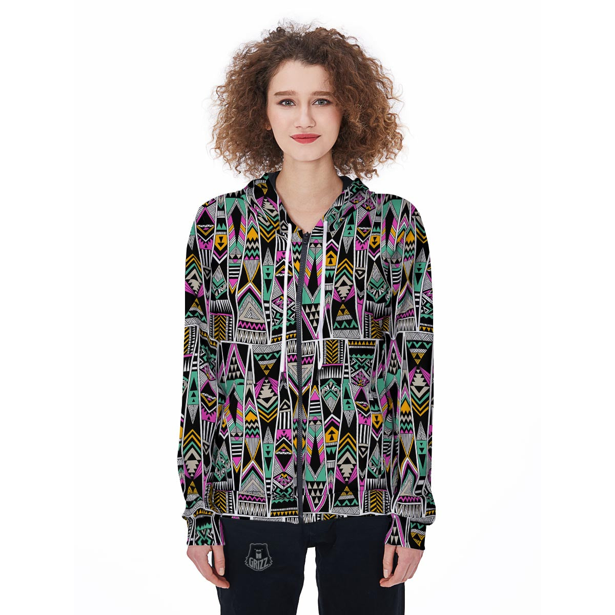 Native American Aztec Tribal Navajo Indians Print Women Zip Up Hoodies-grizzshop