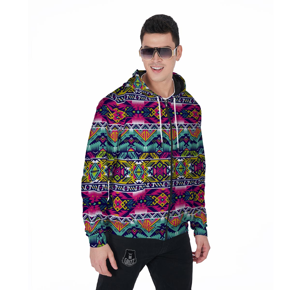 Native American Indians Aztec Tribal Navajo Print Men Zip Up Hoodie-grizzshop