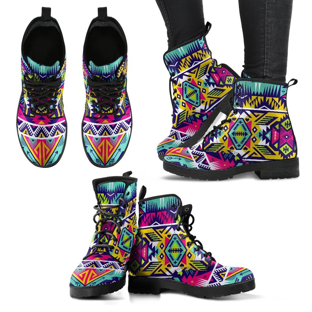 Native American Indians Aztec Tribal Navajo Print Women Leather Boots-grizzshop