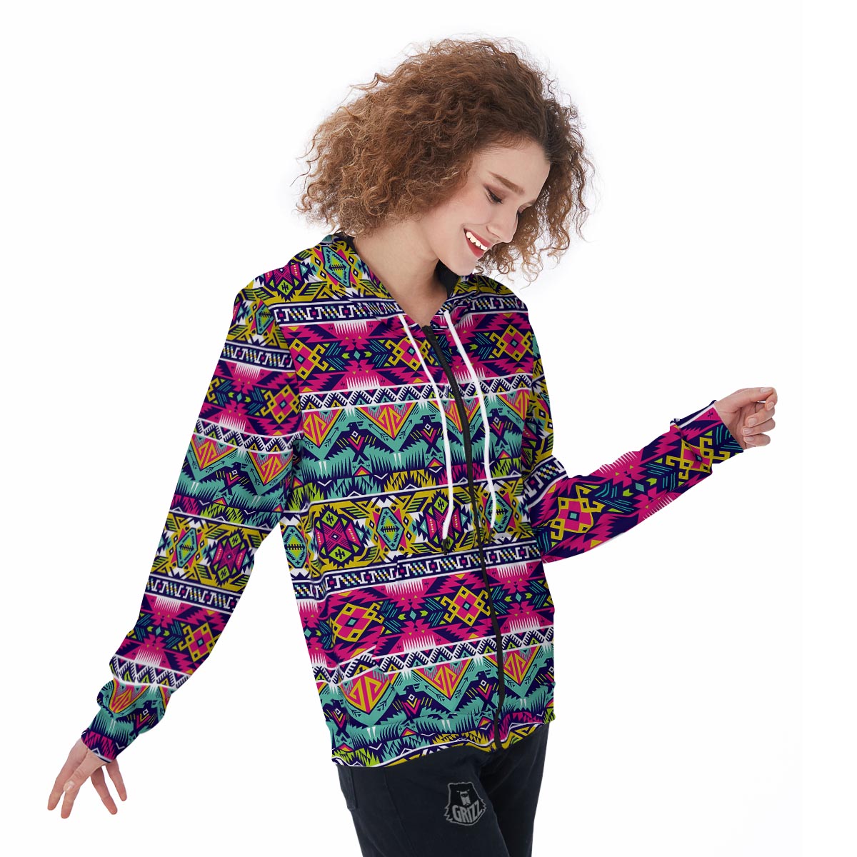 Native American Indians Aztec Tribal Navajo Print Women Zip Up Hoodies-grizzshop