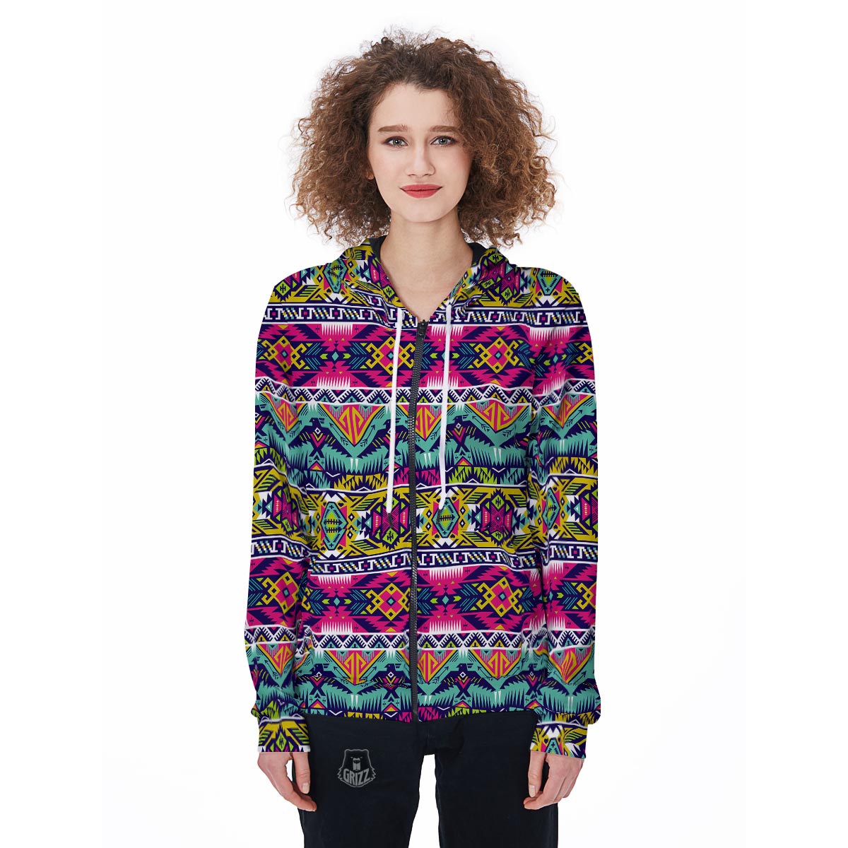 Native American Indians Aztec Tribal Navajo Print Women Zip Up Hoodies-grizzshop
