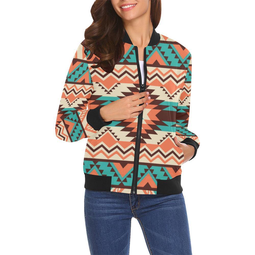Native American Navajo Indians Aztec Tribal Print Women Casual Bomber Jacket-grizzshop